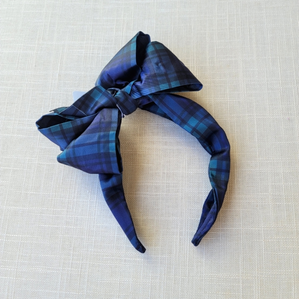 New! J Crew Crewcuts Black Watch Tartan Plaid Girls' bow headband NWT
